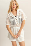 HYFVE Crochet Button Front Short Sleeve Romper - felvior