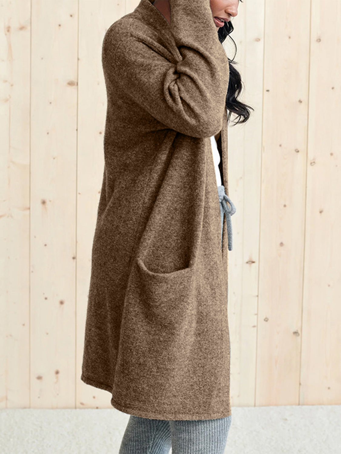Open Front Long Sleeve Cardigan with Pockets - felvior