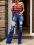 Raw Hem Distressed Bootcut Jeans - felvior