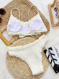 Frill Textured Spaghetti Strap Two-Piece Swim Set - felvior