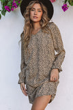 Leopard V-Neck Long Sleeve Dress - felvior
