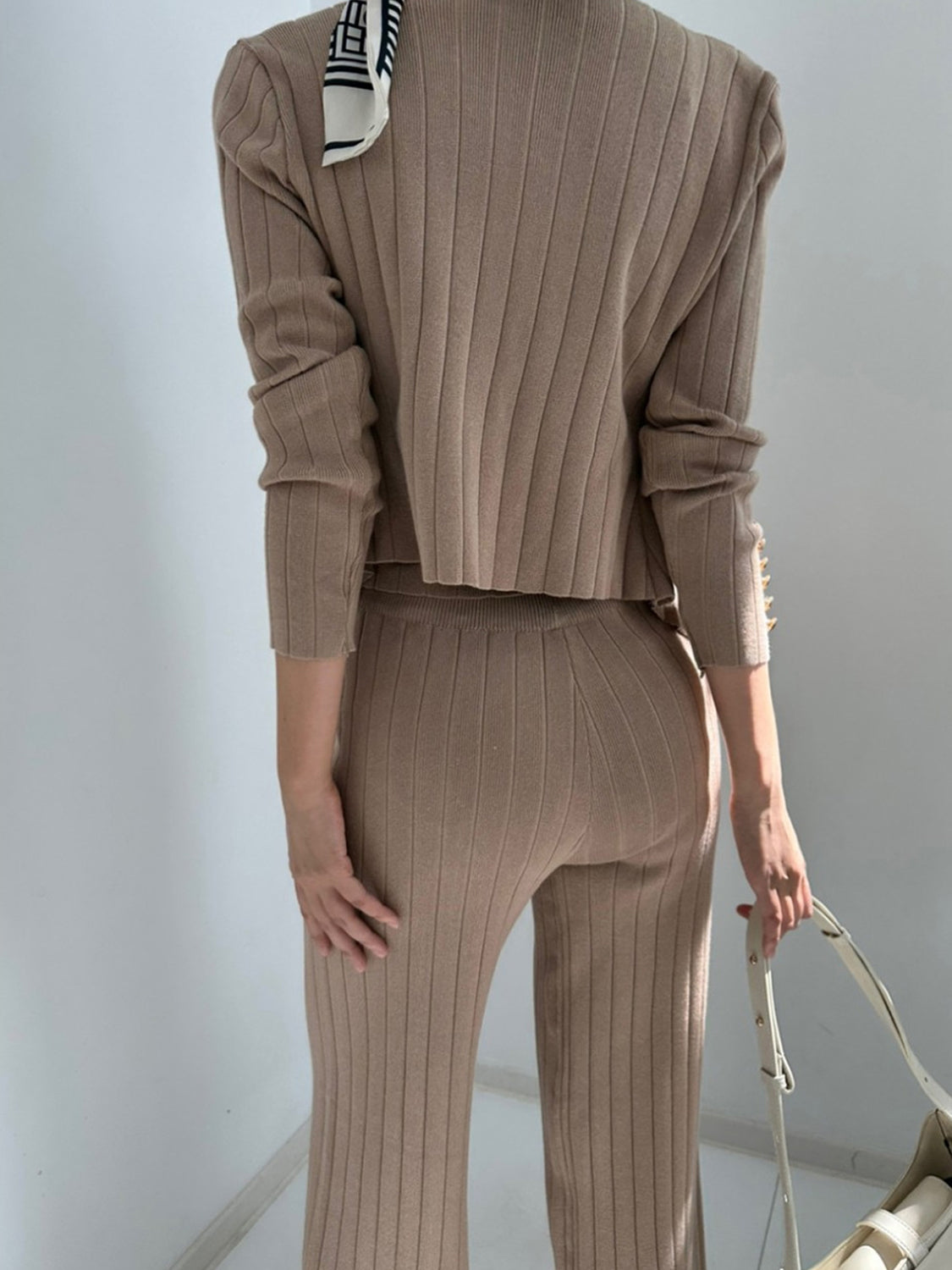 V-Neck Tank, Cardigan and Pants Three-Piece Sweater Set - felvior