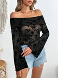 Off-Shoulder Flare Sleeve Lace Top - felvior