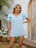 Cutout Round Neck Short Sleeve Blouse - felvior