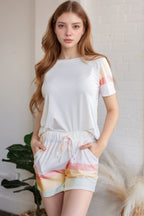Rainbow Striped Round Neck T Shirt and Shorts Lounge Set