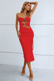 Cutout Strapless Drawstring Detail Split Bandage Dress - felvior