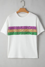 Sequin Stripes Crew Neck T Shirt