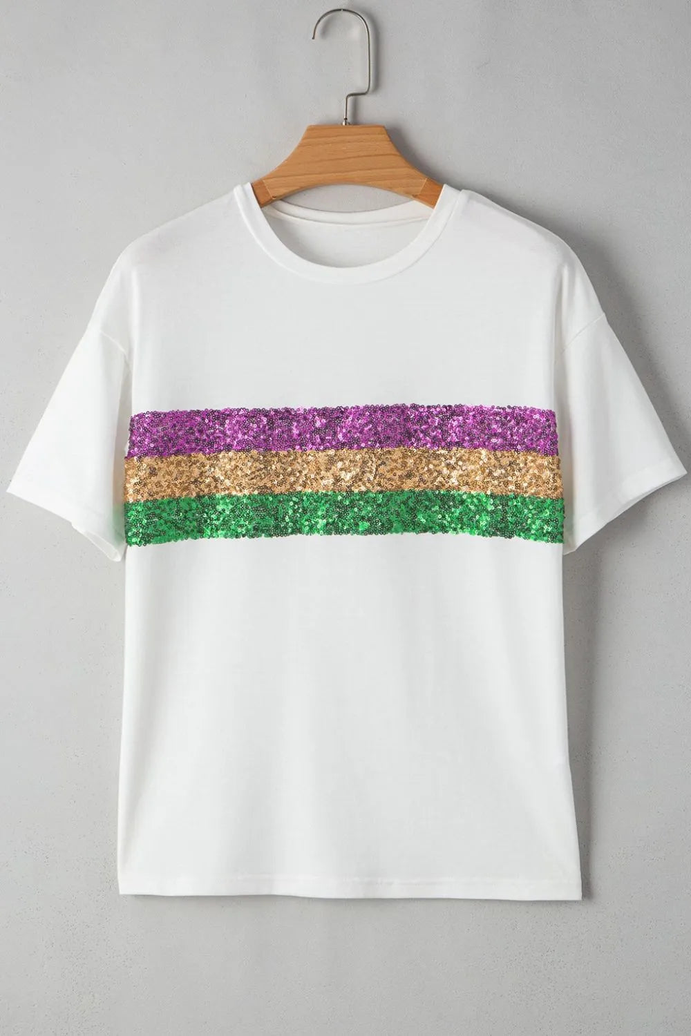 Sequin Stripes Crew Neck T Shirt