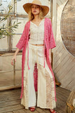 POL Tied Crochet 3/4 Sleeve Longline Cardigan - felvior