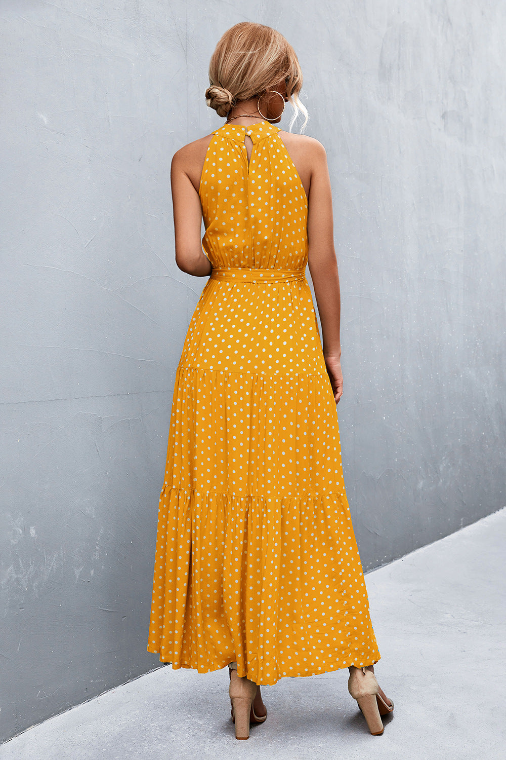 Printed Sleeveless Tie Waist Maxi Dress - felvior