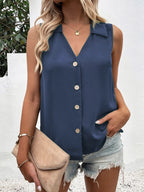 Full Size Johnny Collar Button Down Tank Plus Size
