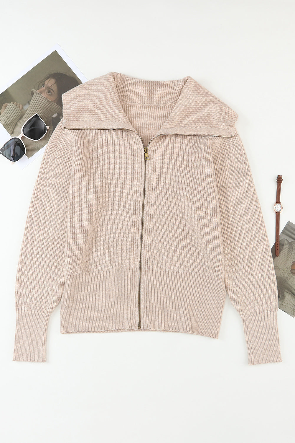 Zip Up Long Sleeve Cardigan - felvior