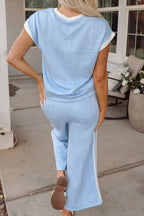 Textured Contrast Edge Top and High Waist Pants Set