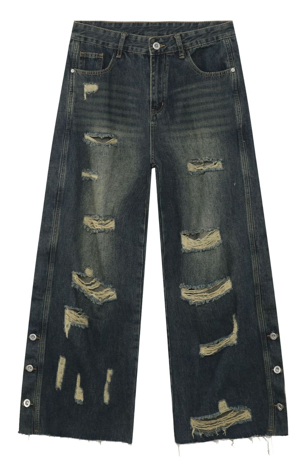 Men's Frayed Hem Distressed Wide Leg Jeans