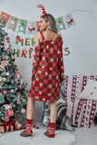 Christmas Asymmetrical Neck Long Sleeve Dress - felvior