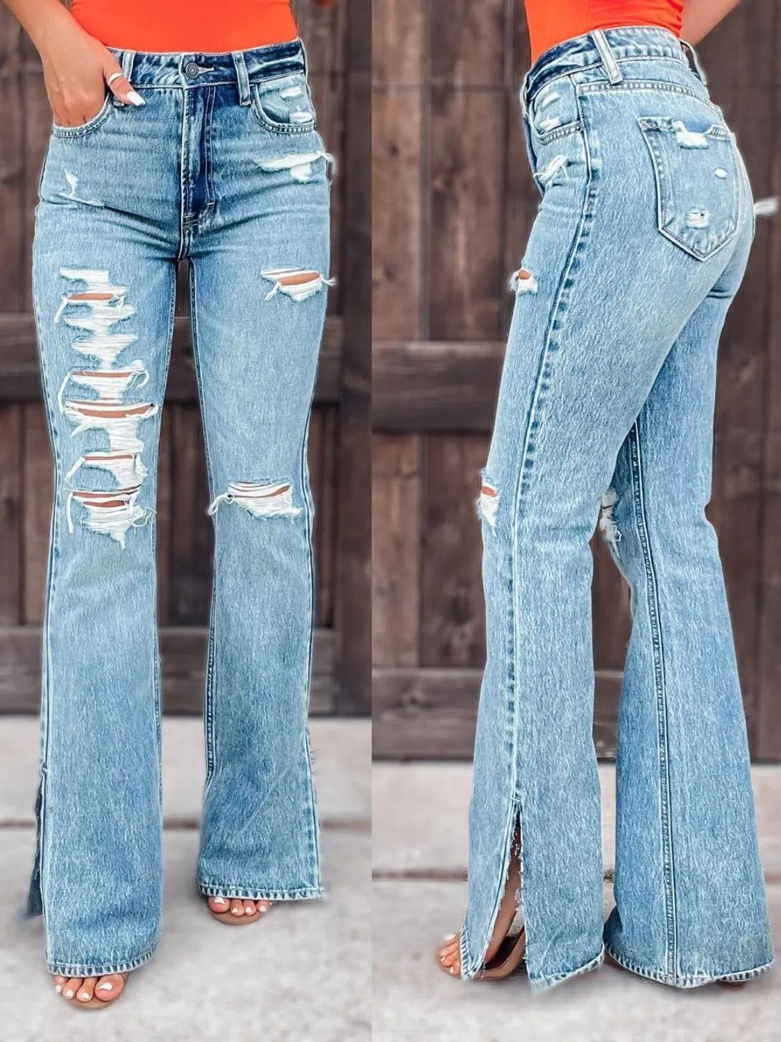 Distressed Slit Bootcut Jeans Hauptbild