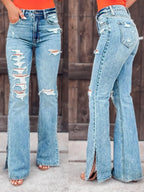 Distressed Slit Bootcut Jeans