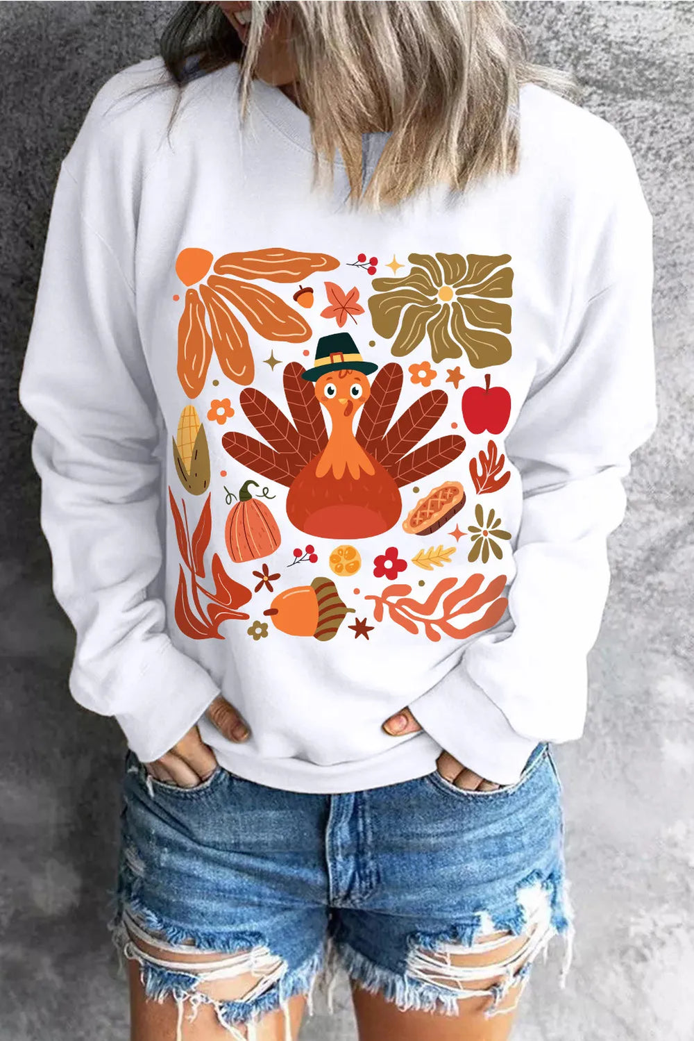 Graphic Round Neck Long Sleeve Sweatshirt - felvior