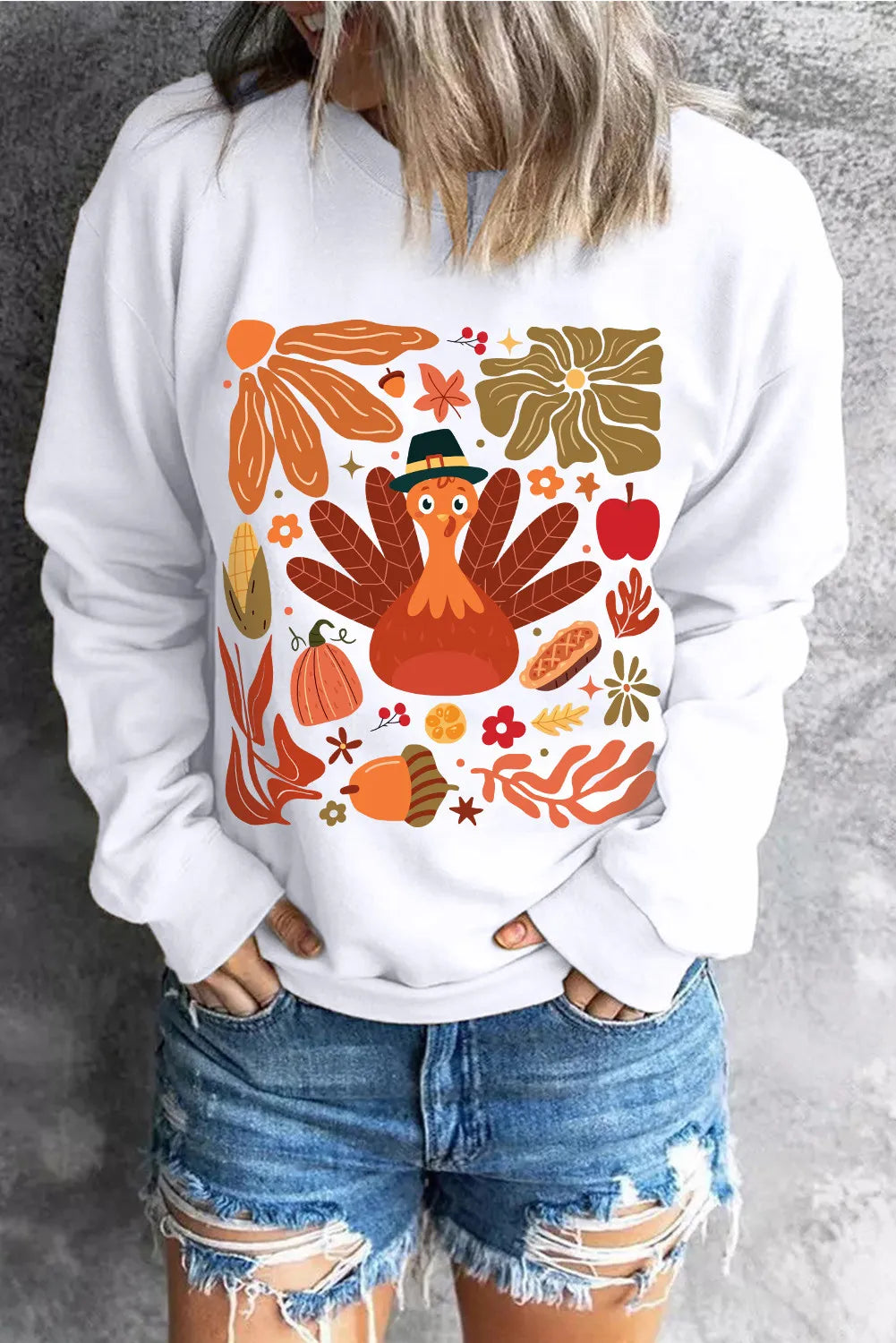 Graphic Round Neck Long Sleeve Sweatshirt - felvior