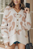 Leopard V Neck Button Down Cardigan - felvior