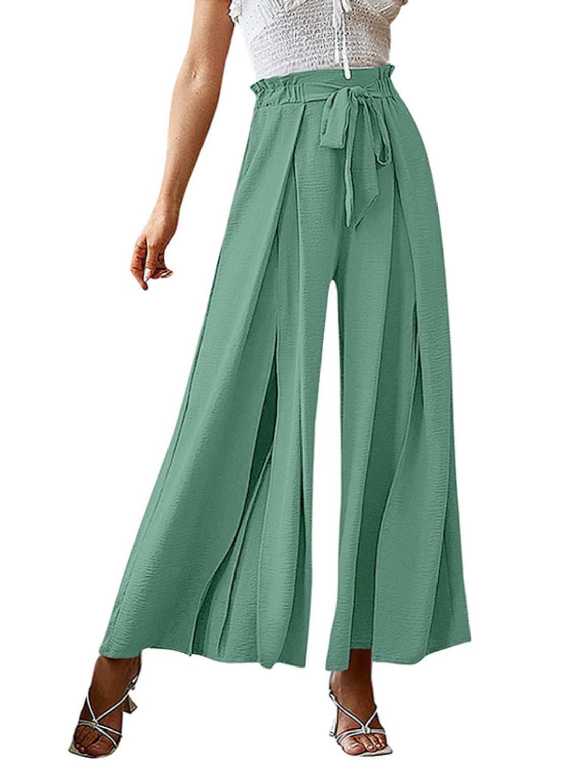 Tied Slit Wide Leg Pants - felvior