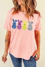 Sequin Bunny Round Neck Short Sleeve T-Shirt