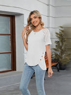 Round Neck Lace Short Sleeve T-Shirt
