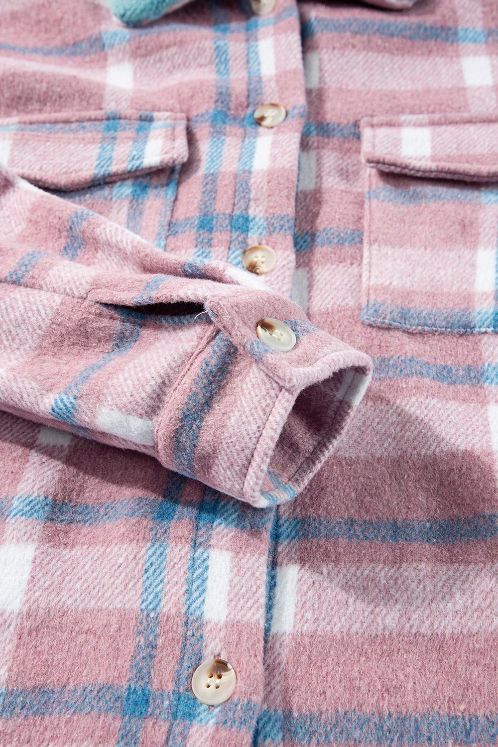 Plaid Collared Neck Flap Pockets Shacket - felvior