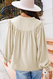 Lantern Sleeve Notched V Neck Ruched Blouse - felvior