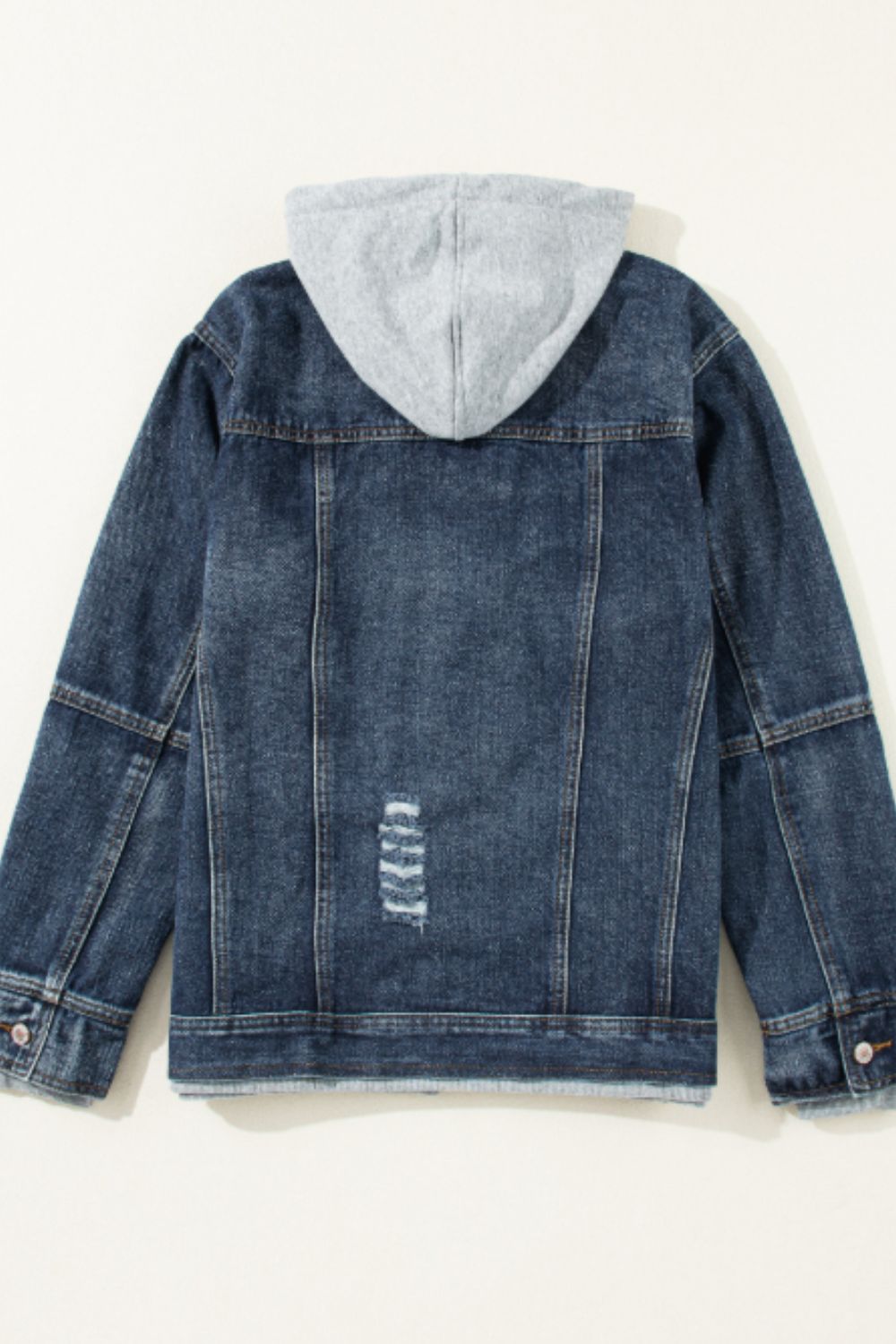 Fake Two-Piece Hooded Zip-Up Denim Jacket - felvior