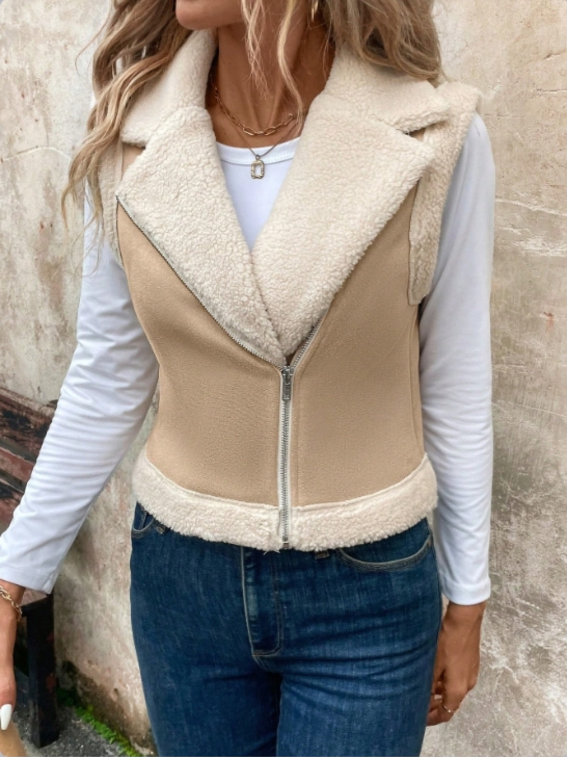 Zip Up Sherpa Vest Coat - felvior