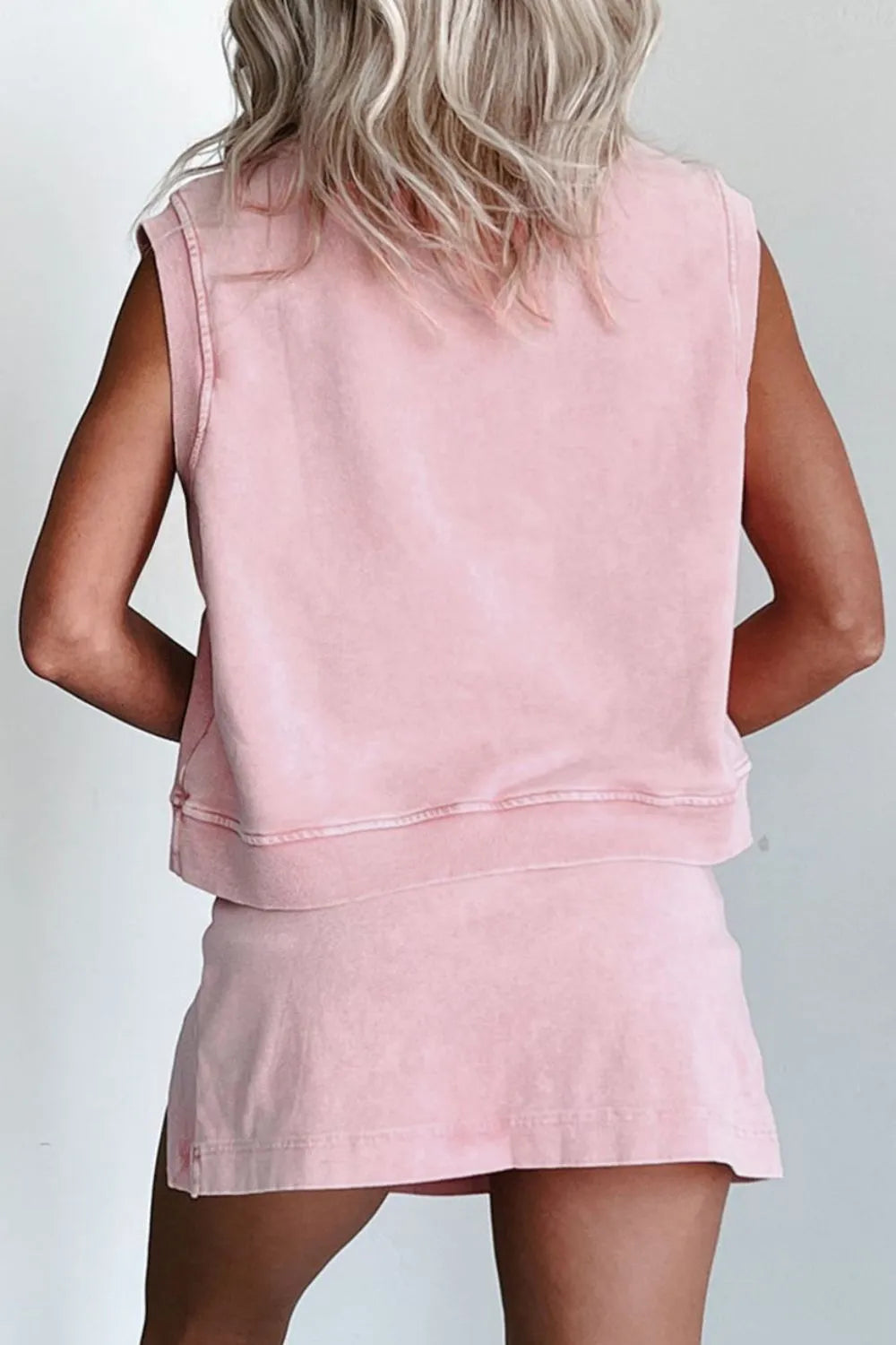 Mineral Wash Cotton Tank Top and Slit Skort Set