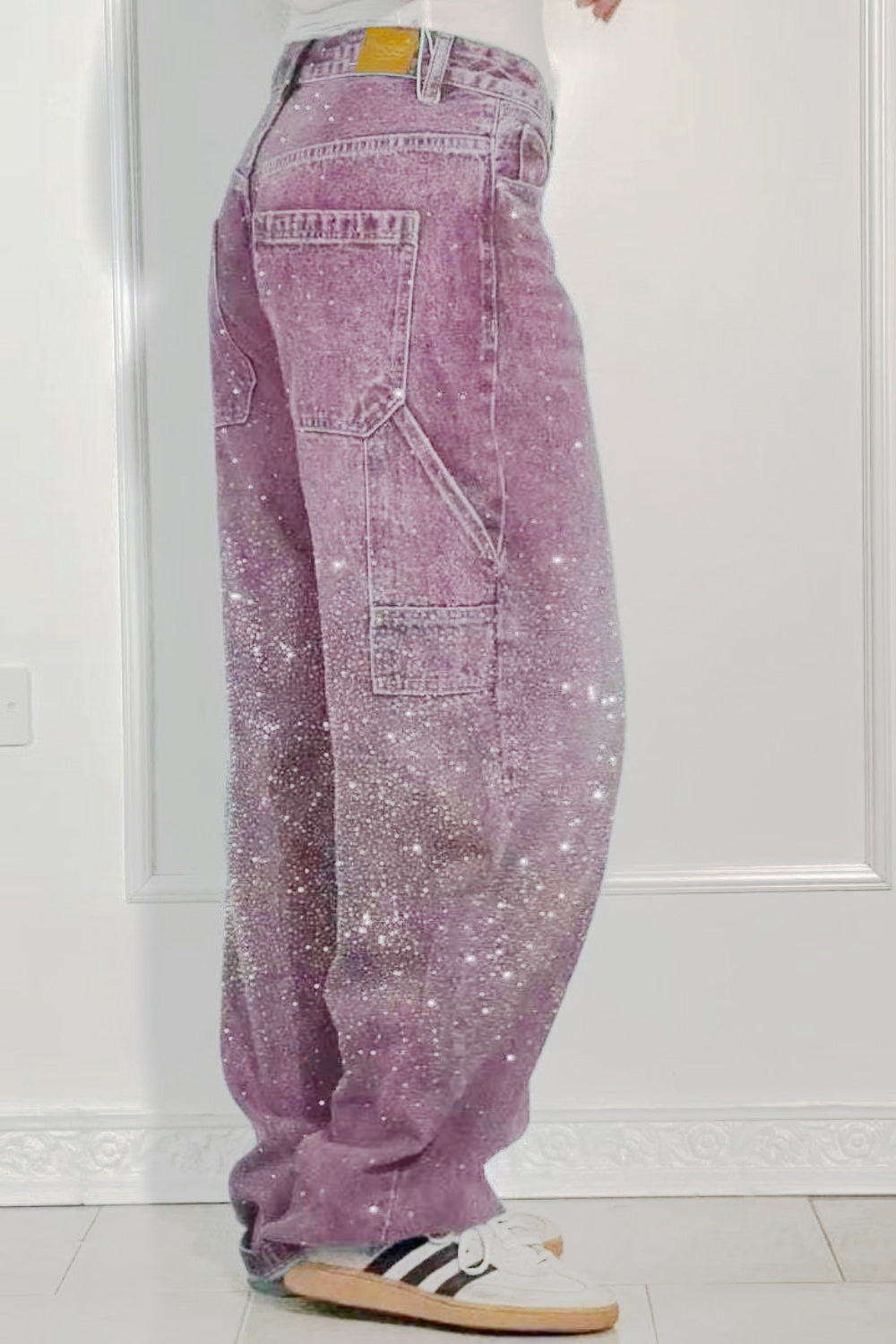 Full Size Washed Rhinestone Detail Wide leg Jeans Plus Size