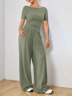 Round Neck Short Sleeve T-Shirt and Pants Set