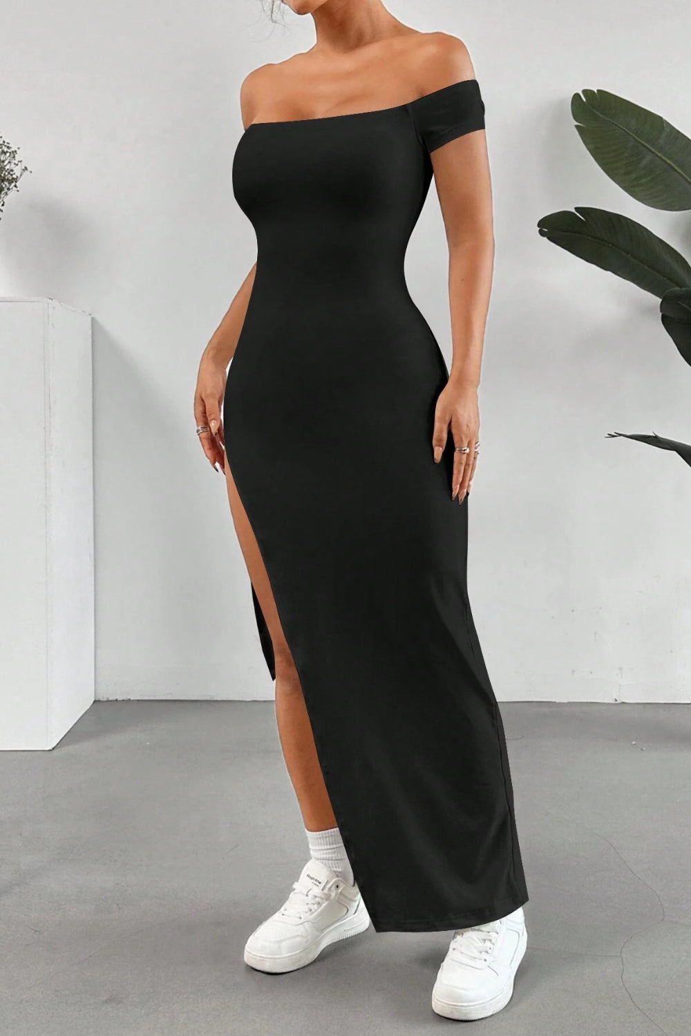 Off Shoulder Slit Maxi Dress