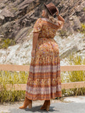 Plus Size Tie Waist Puff Sleeve Dress - felvior