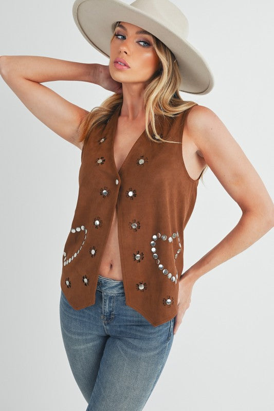Aemi + Co Heart Rivet Detail Suede Vest Coat - felvior