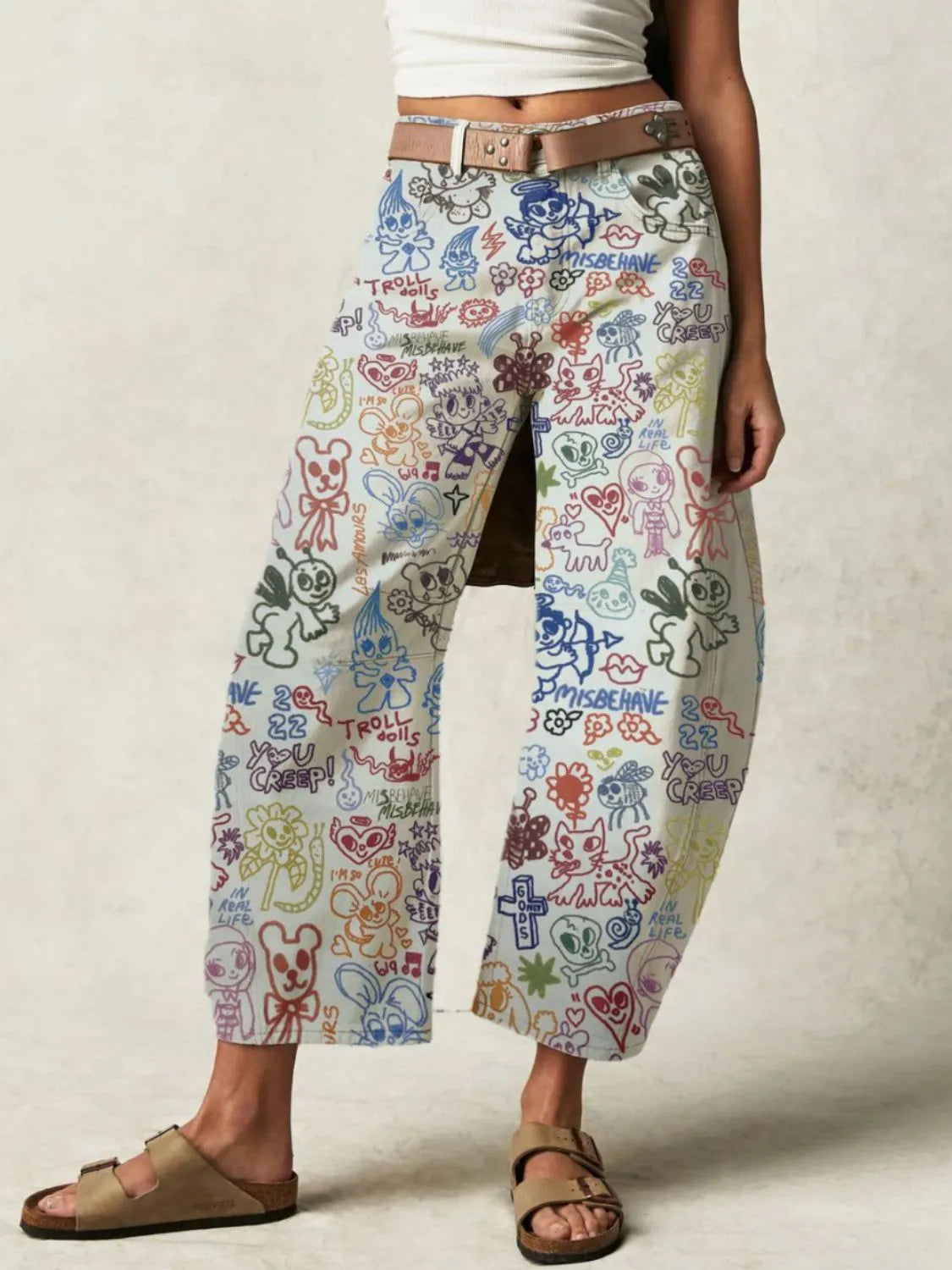 Printed Wide Leg Jeans - felvior