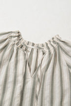 Stripe Frilled Tie Neck Short Sleeve Blouse