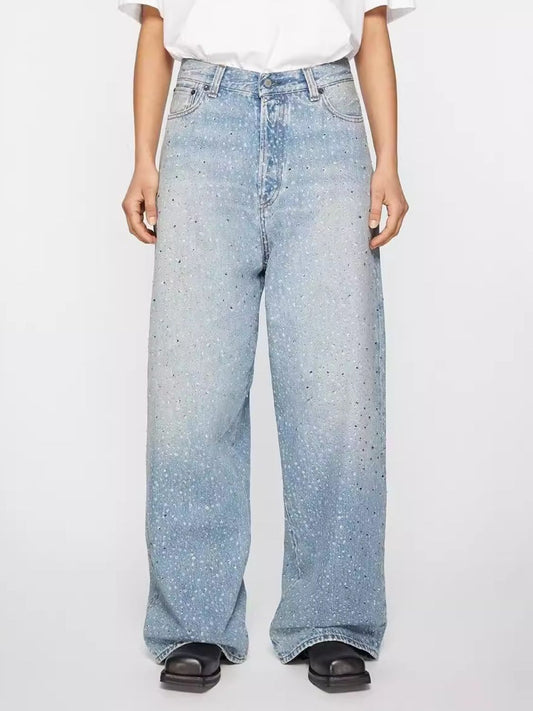 Men's Washed Rhinestone Print Jeans - felvior