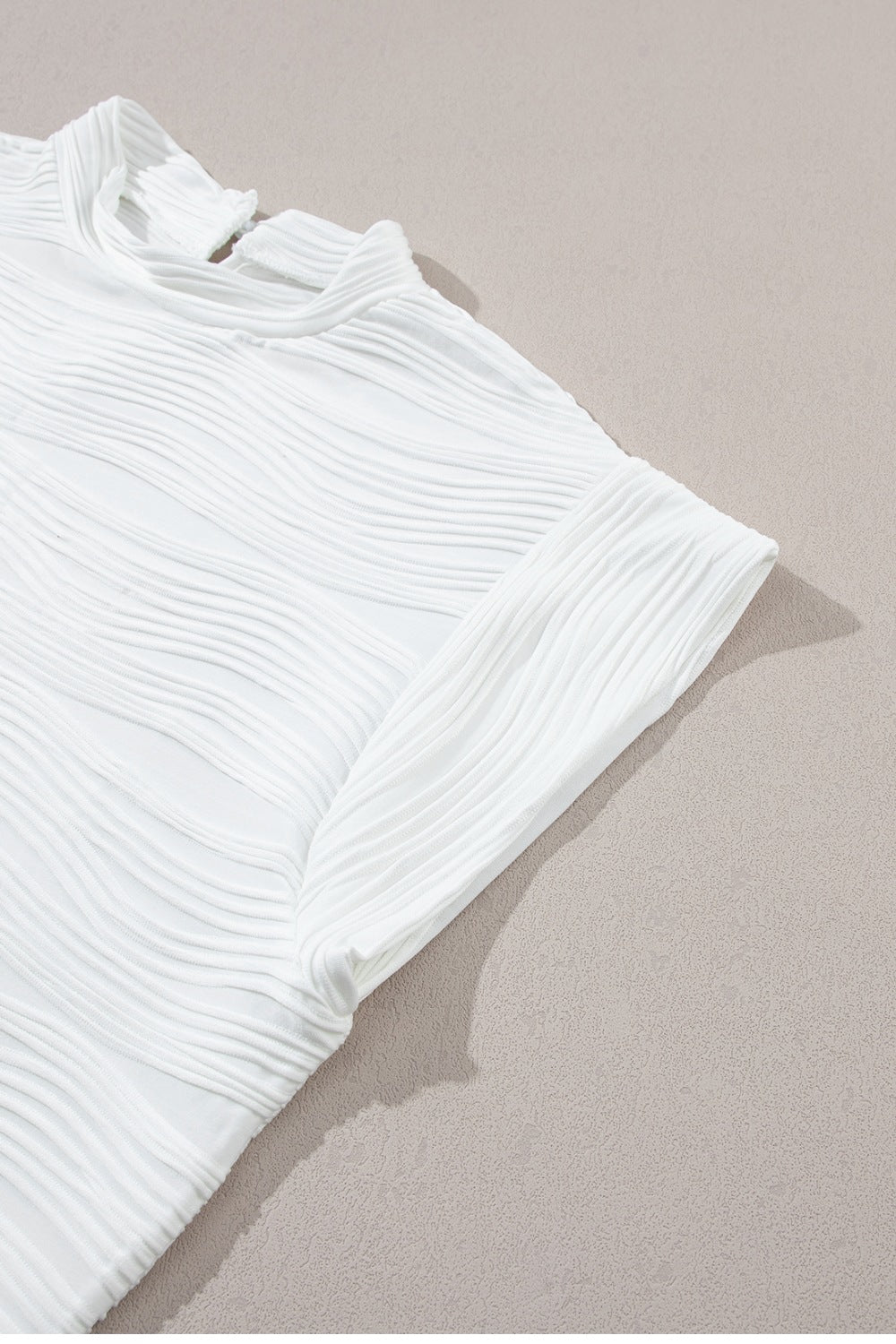 Textured Mock Neck Cap Sleeve Top - felvior