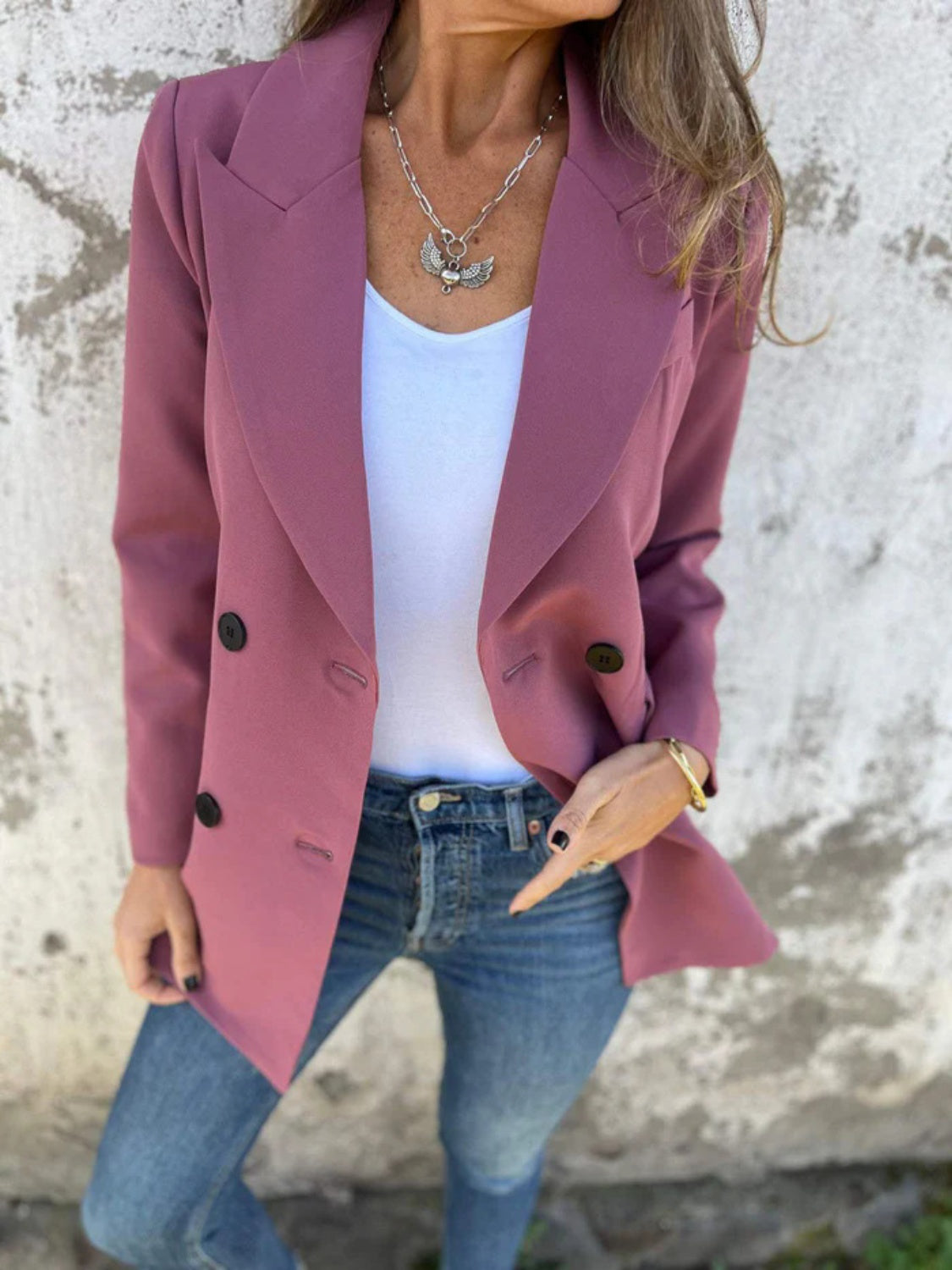 Full Size Collared Neck Long Sleeve Blazer - felvior