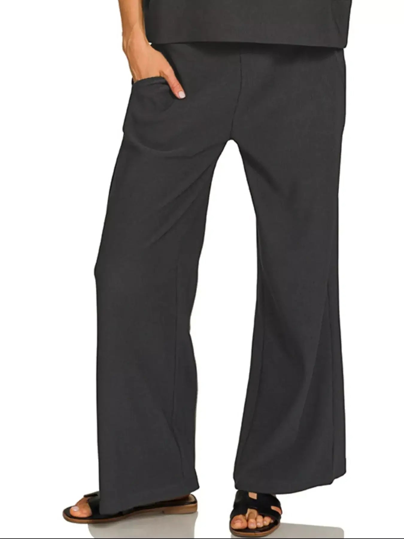 Zenana Ribbed Round Neck Tee & Pants Set