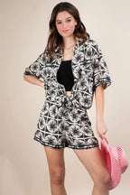 VERY J Plus Size Tropical Printed Shirt Top & Shorts Set