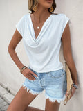 Rhinestone Cowl Neck Short Sleeve T-Shirt - felvior
