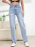 Distressed Slit Straight Leg Jeans - felvior