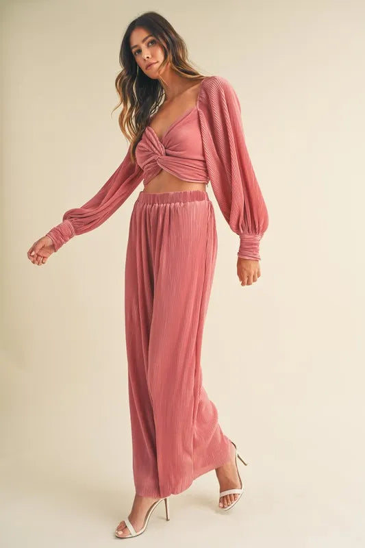 MABLE Front Twisted Long Sleeve Top and Pants Set - felvior
