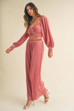 MABLE Front Twisted Long Sleeve Top and Pants Set - felvior