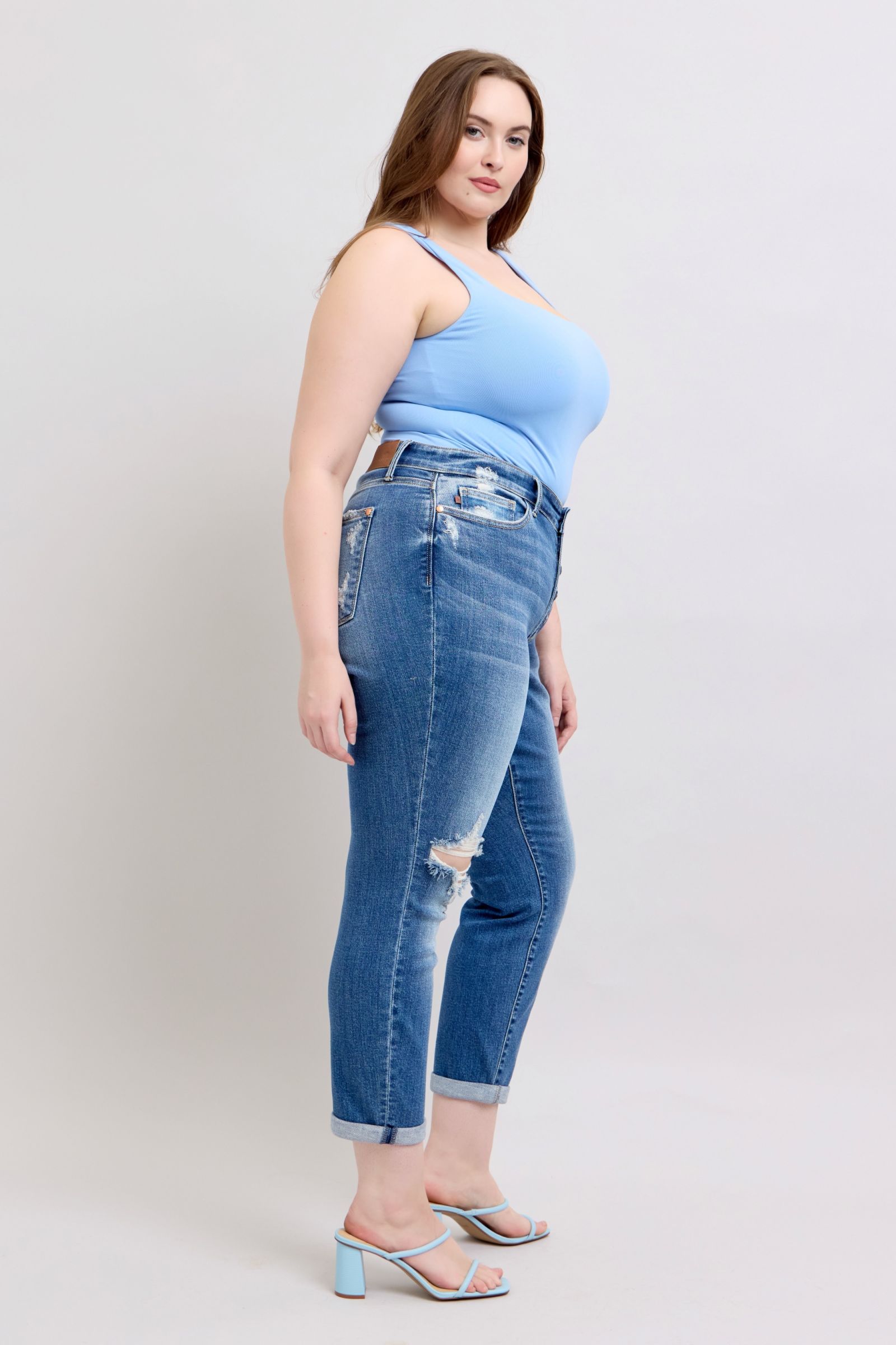 Judy Blue Full Size Button Fly Distressed Jeans with Pockets Plus Size - felvior
