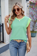 Contrast Striped Round Neck T-Shirt